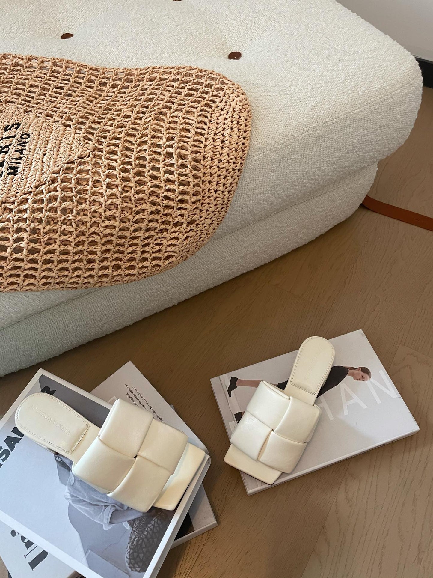 Bottega Veneta patch mule 35 white lambskin