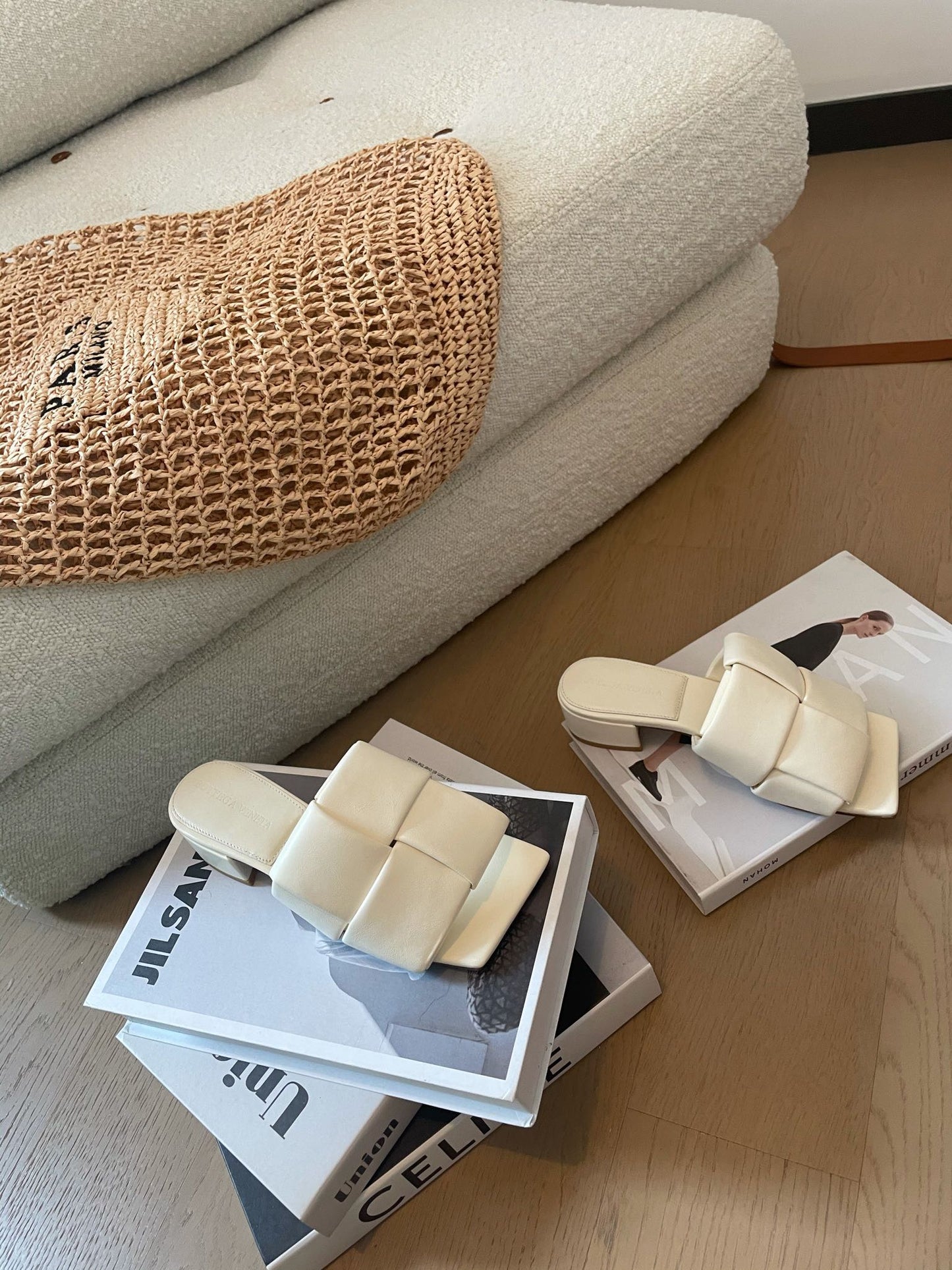 Bottega Veneta patch mule 35 white lambskin