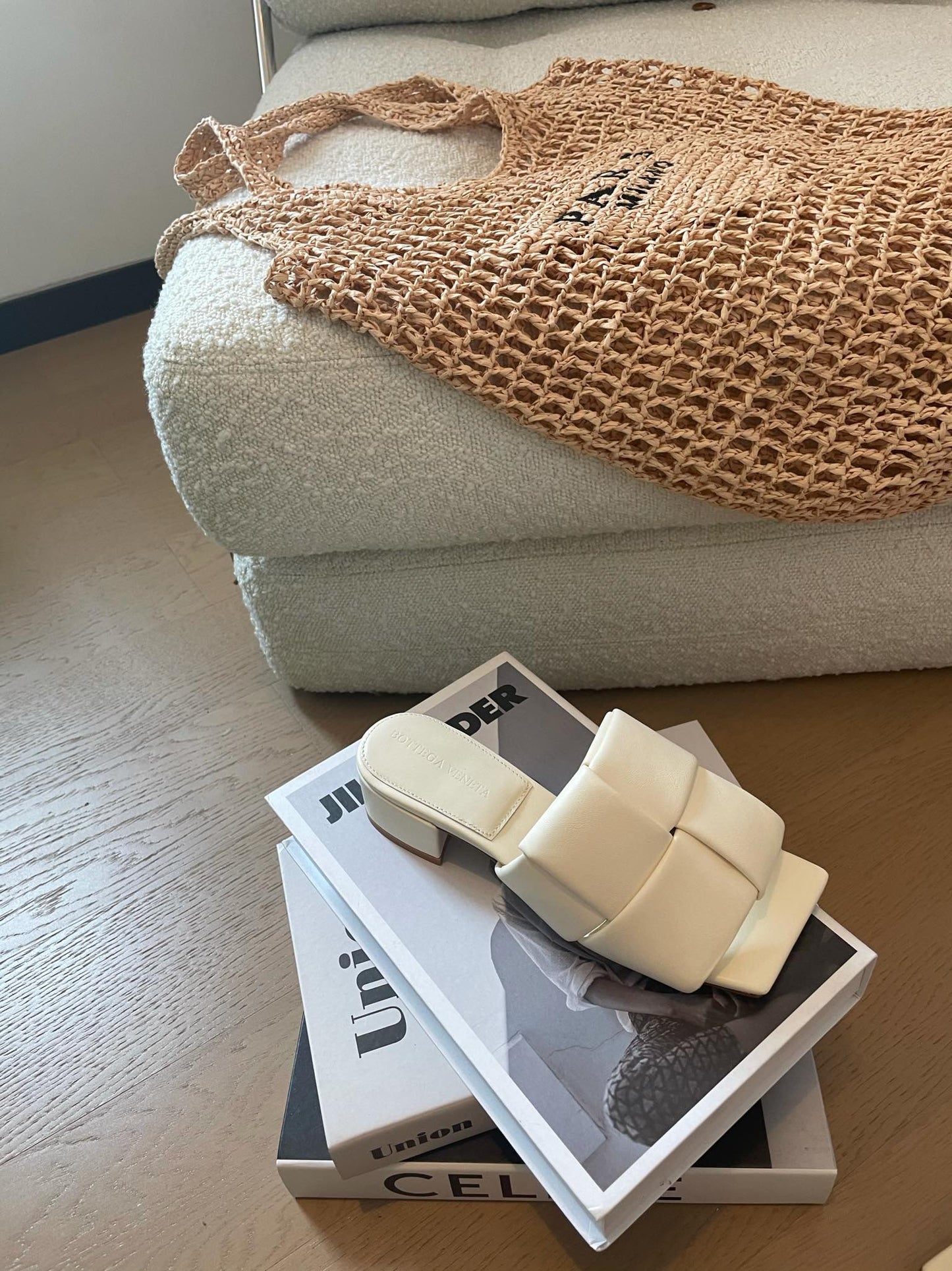 Bottega Veneta patch mule 35 white lambskin