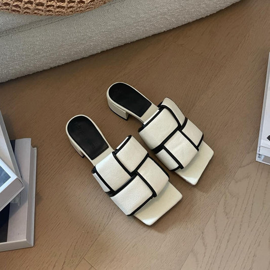 Bottega Veneta patch mule 35 white black cotton