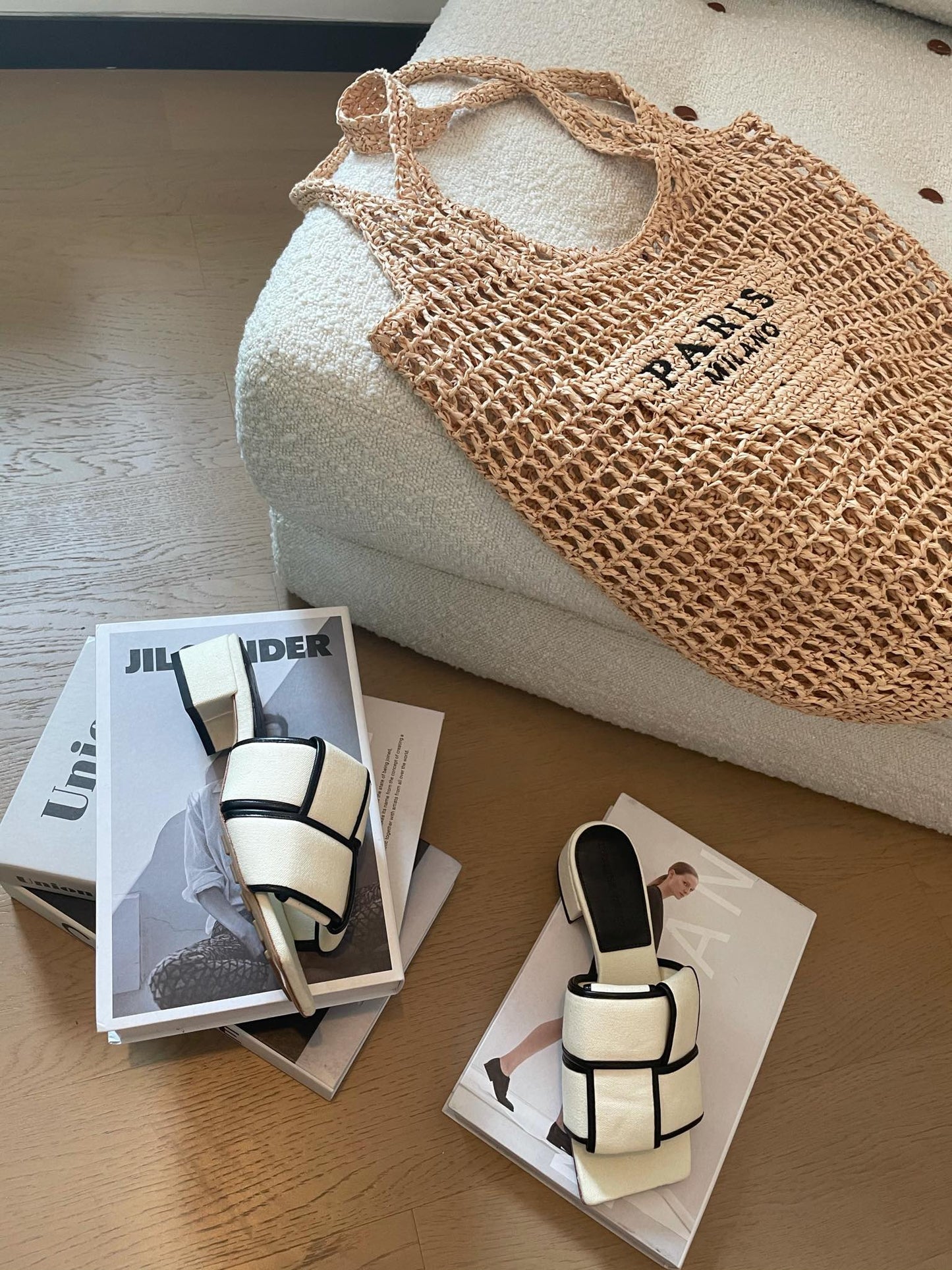 Bottega Veneta patch mule 35 white black cotton