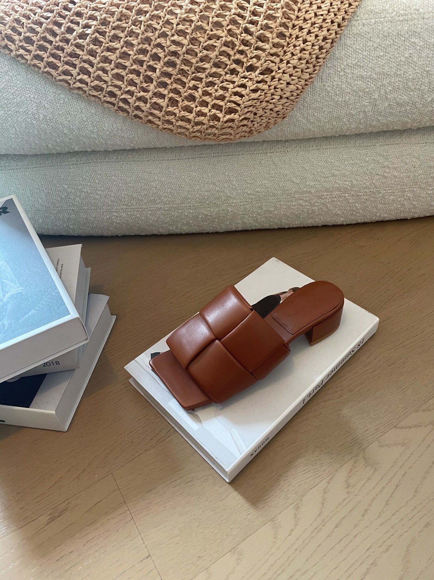 Bottega Veneta patch mule 35 brown lambskin