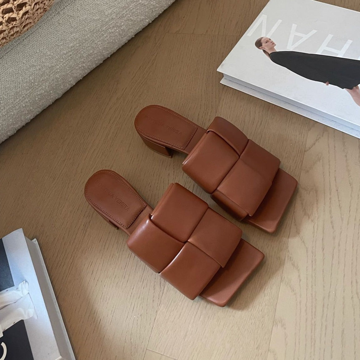 Bottega Veneta patch mule 35 brown lambskin