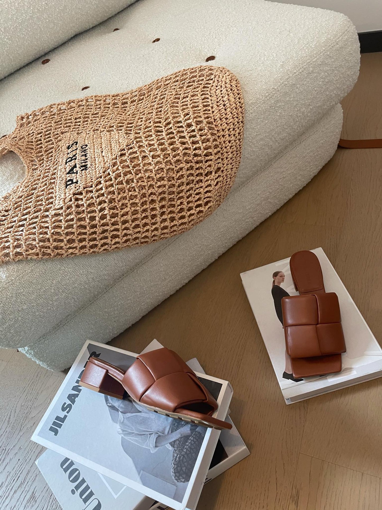 Bottega Veneta patch mule 35 brown lambskin