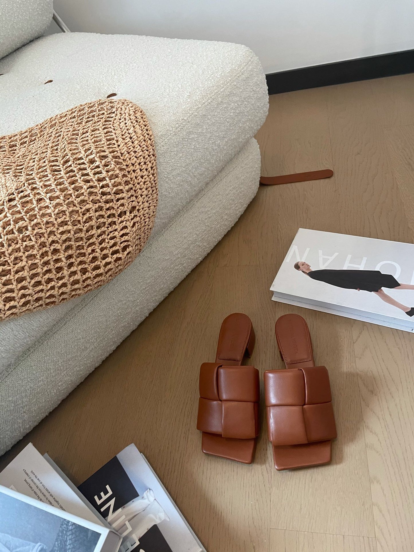 Bottega Veneta patch mule 35 brown lambskin