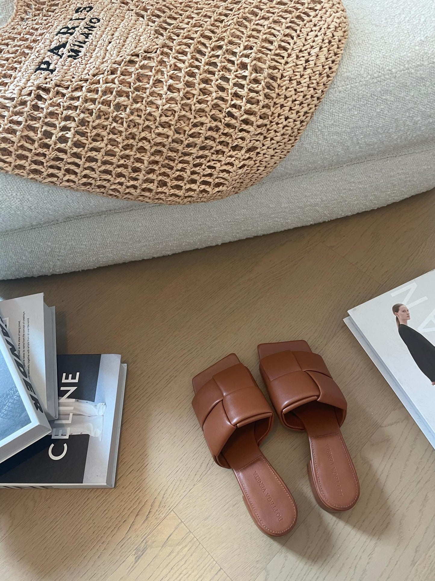 Bottega Veneta patch mule 35 brown lambskin