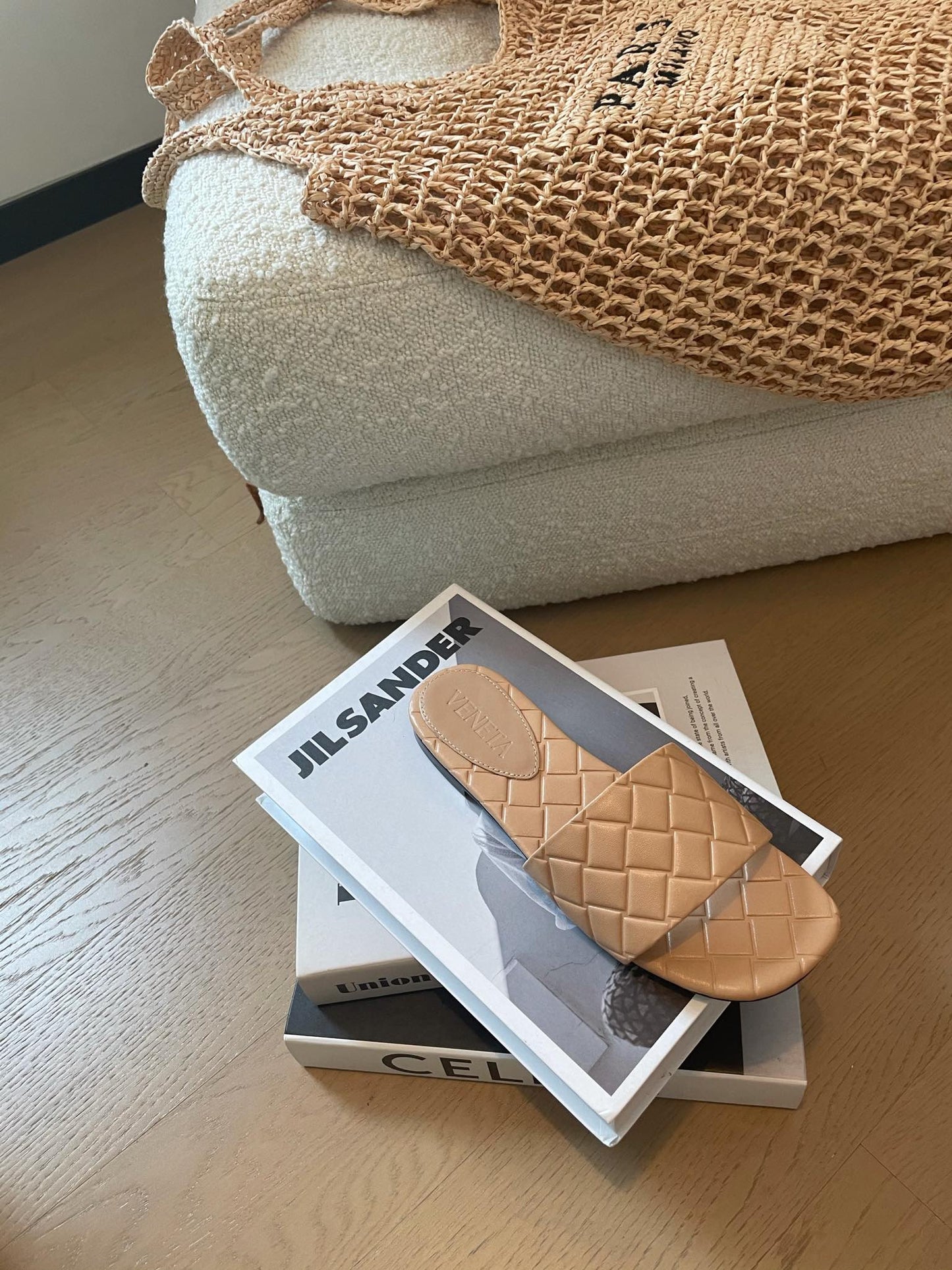 Bottega Veneta amy flat mule nude lambskin