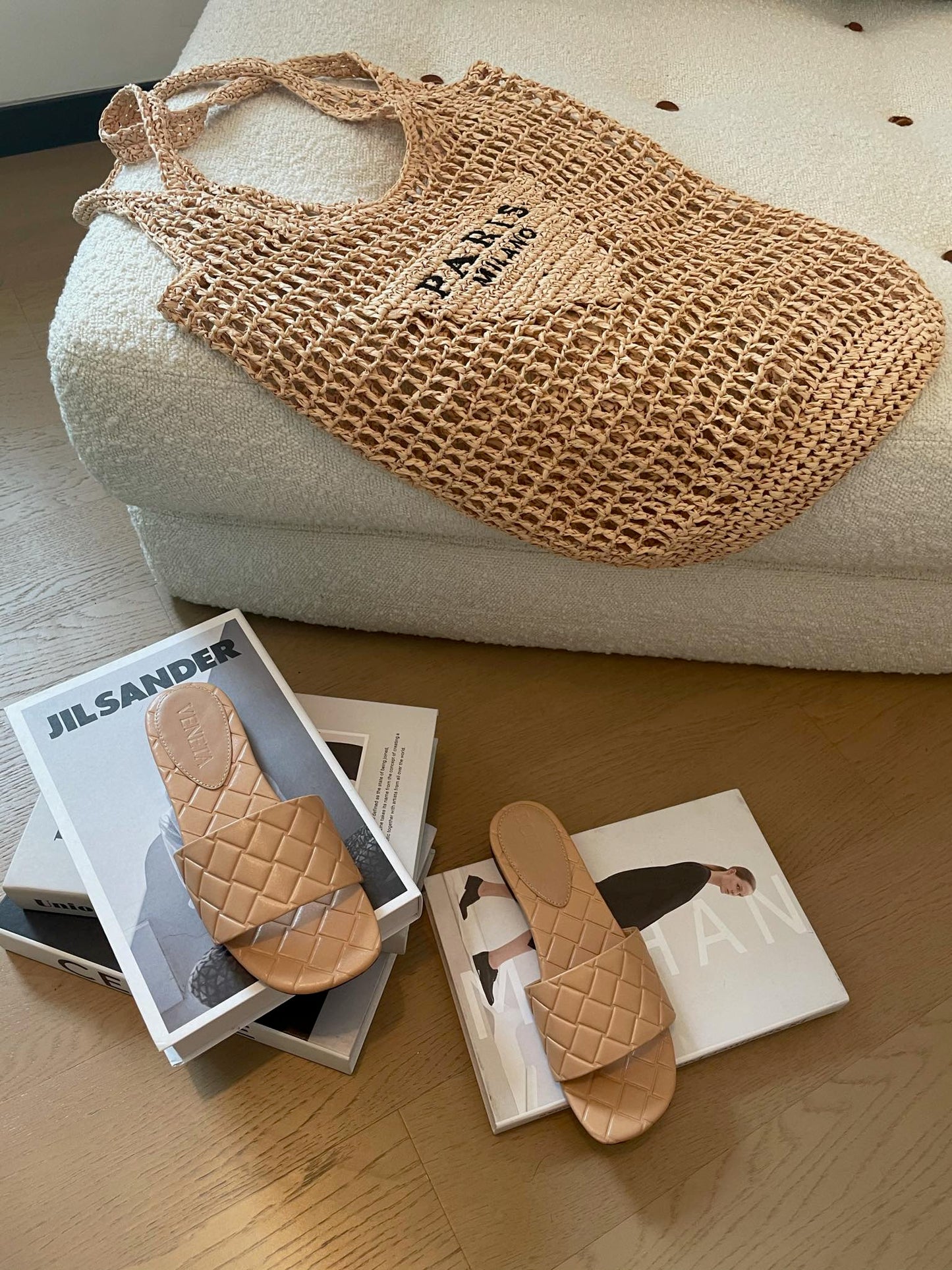 Bottega Veneta amy flat mule nude lambskin