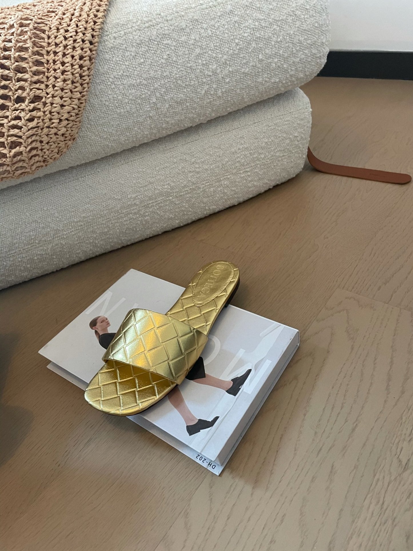 Bottega Veneta amy flat mule gold metalic lambskin