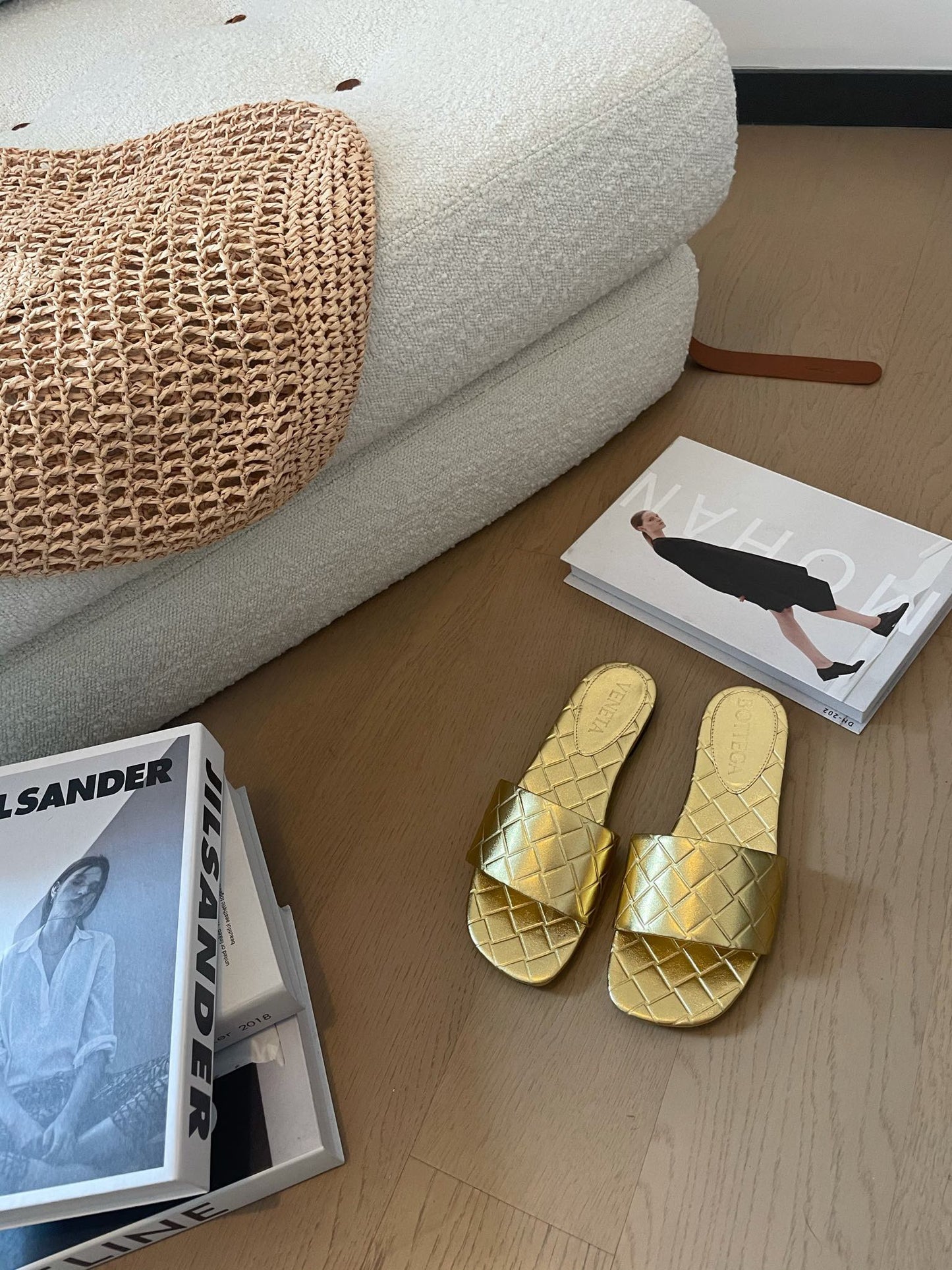 Bottega Veneta amy flat mule gold metalic lambskin