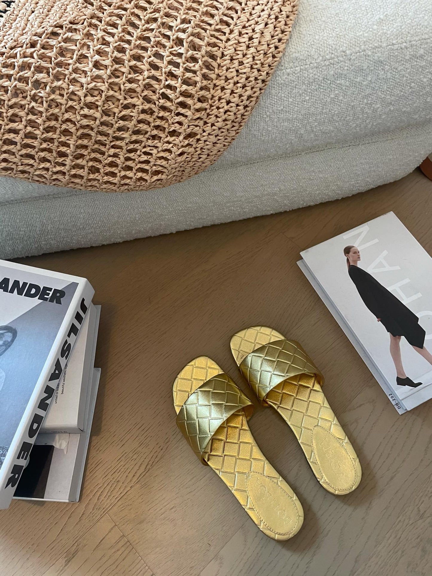 Bottega Veneta amy flat mule gold metalic lambskin