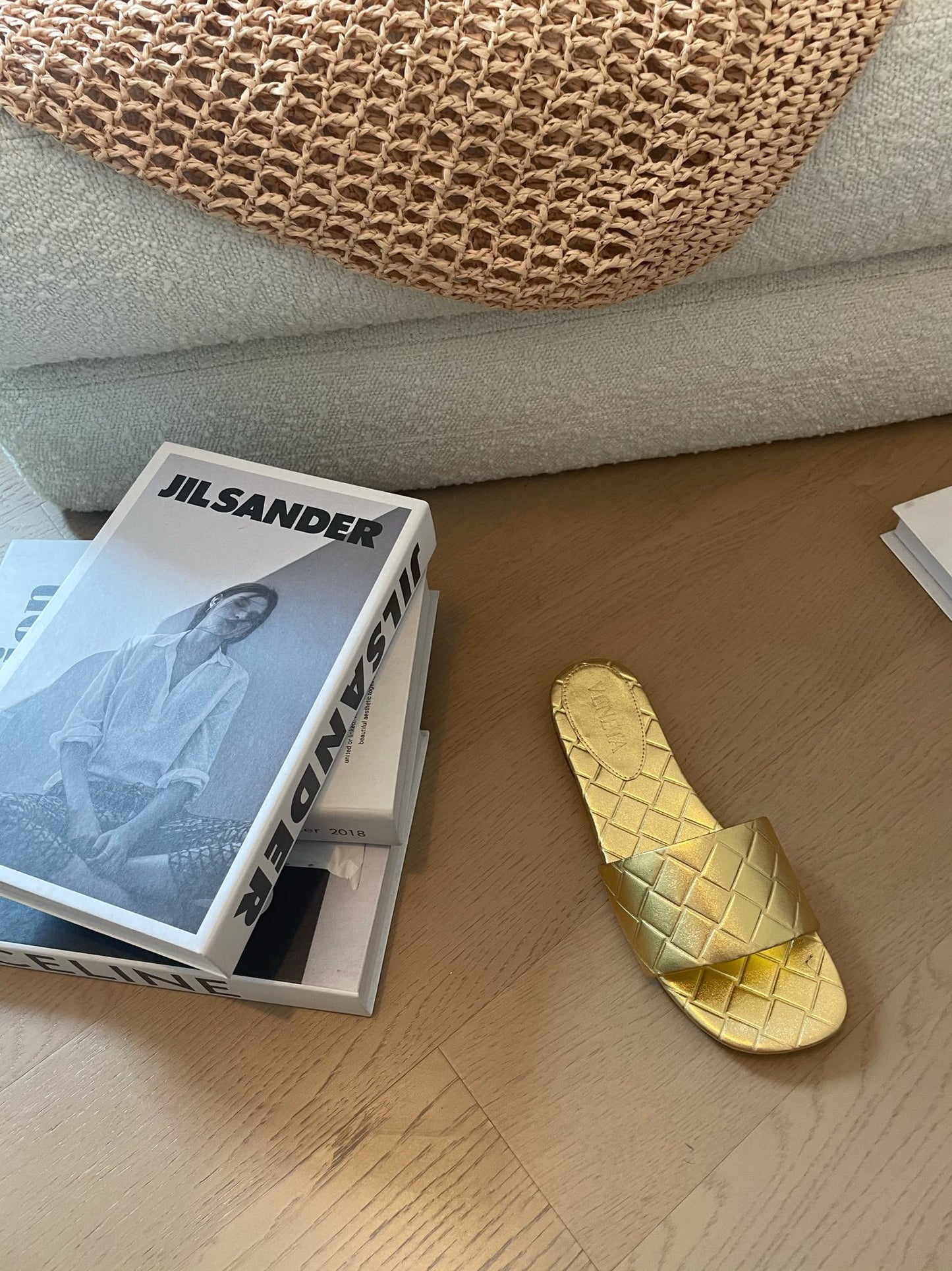 Bottega Veneta amy flat mule gold metalic lambskin