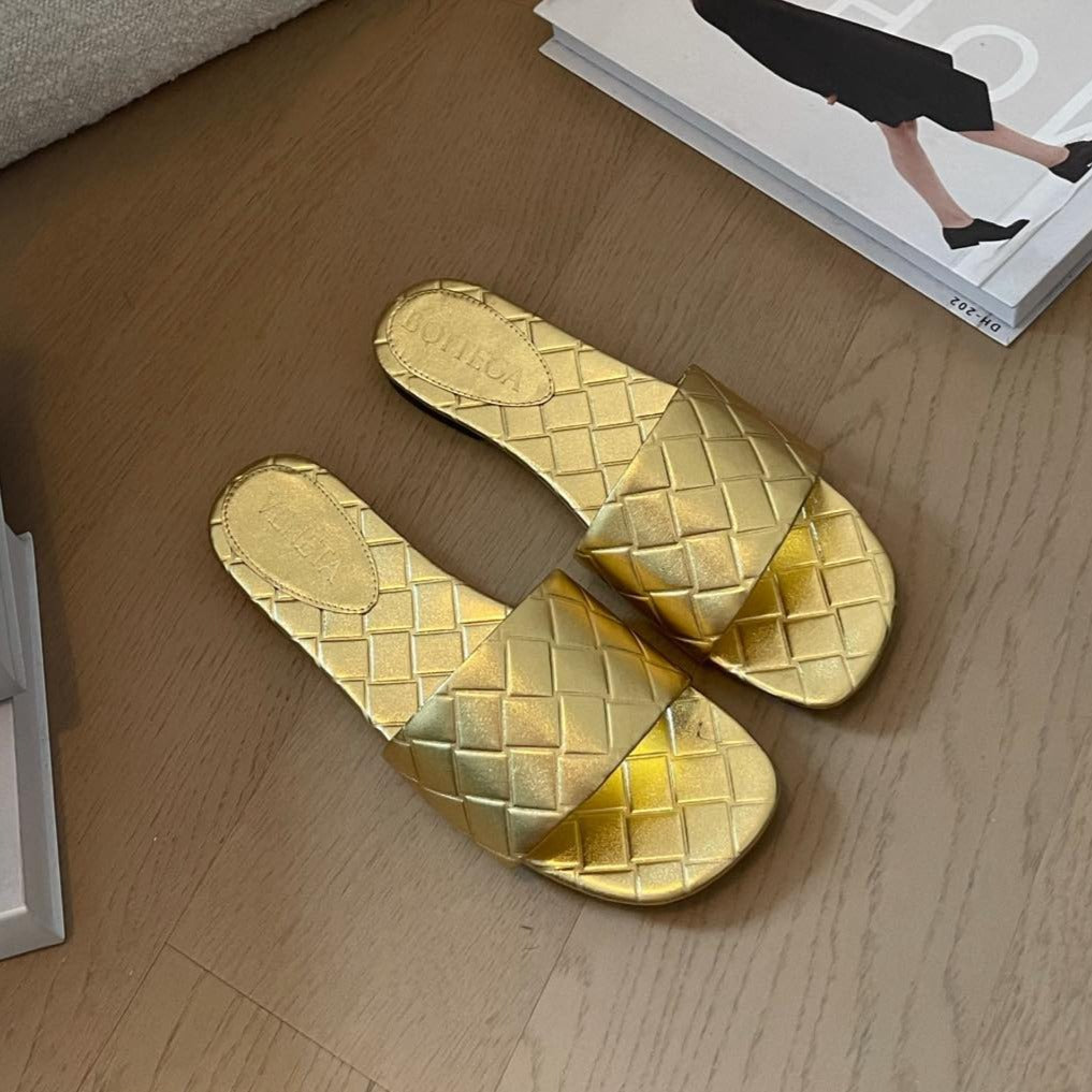 Bottega Veneta amy flat mule gold metalic lambskin