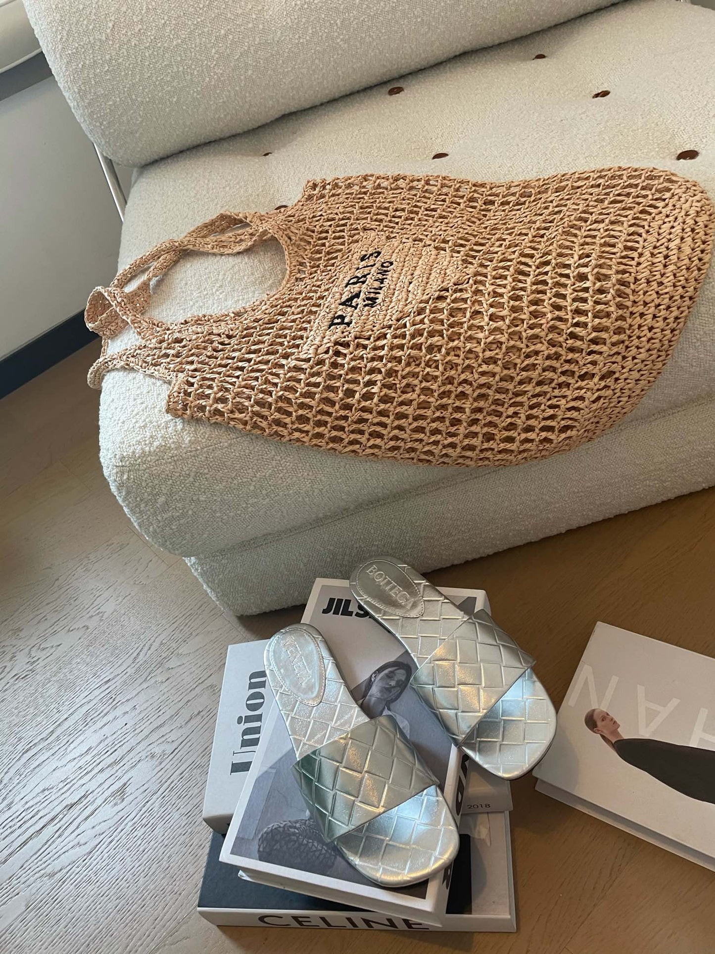 Bottega Veneta amy flat mule silver metalic lambskin