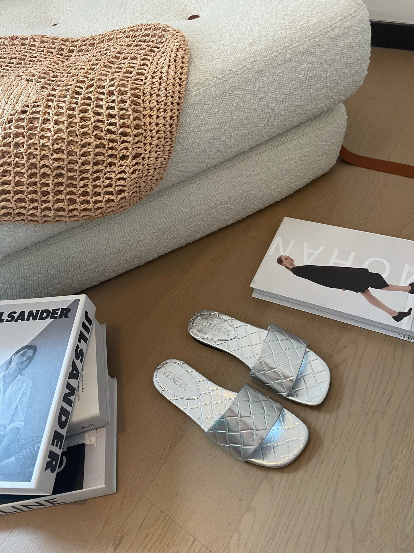 Bottega Veneta amy flat mule silver metalic lambskin