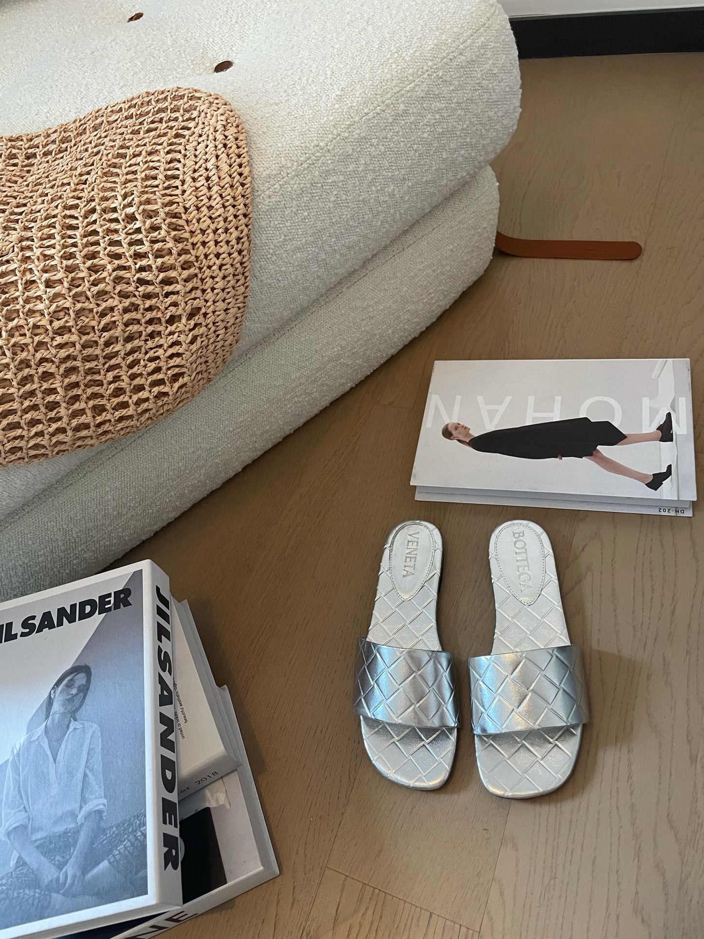 Bottega Veneta amy flat mule silver metalic lambskin