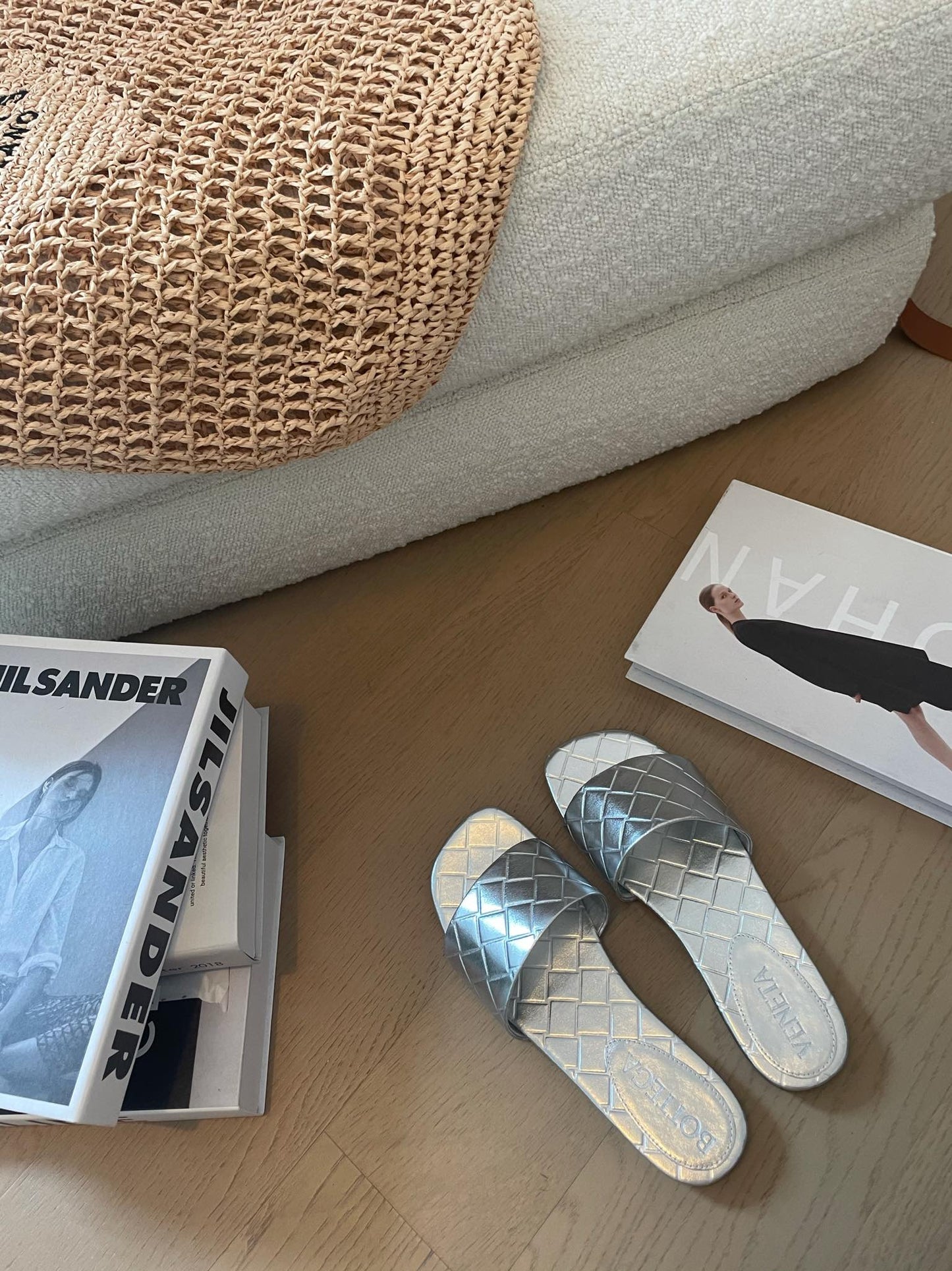 Bottega Veneta amy flat mule silver metalic lambskin