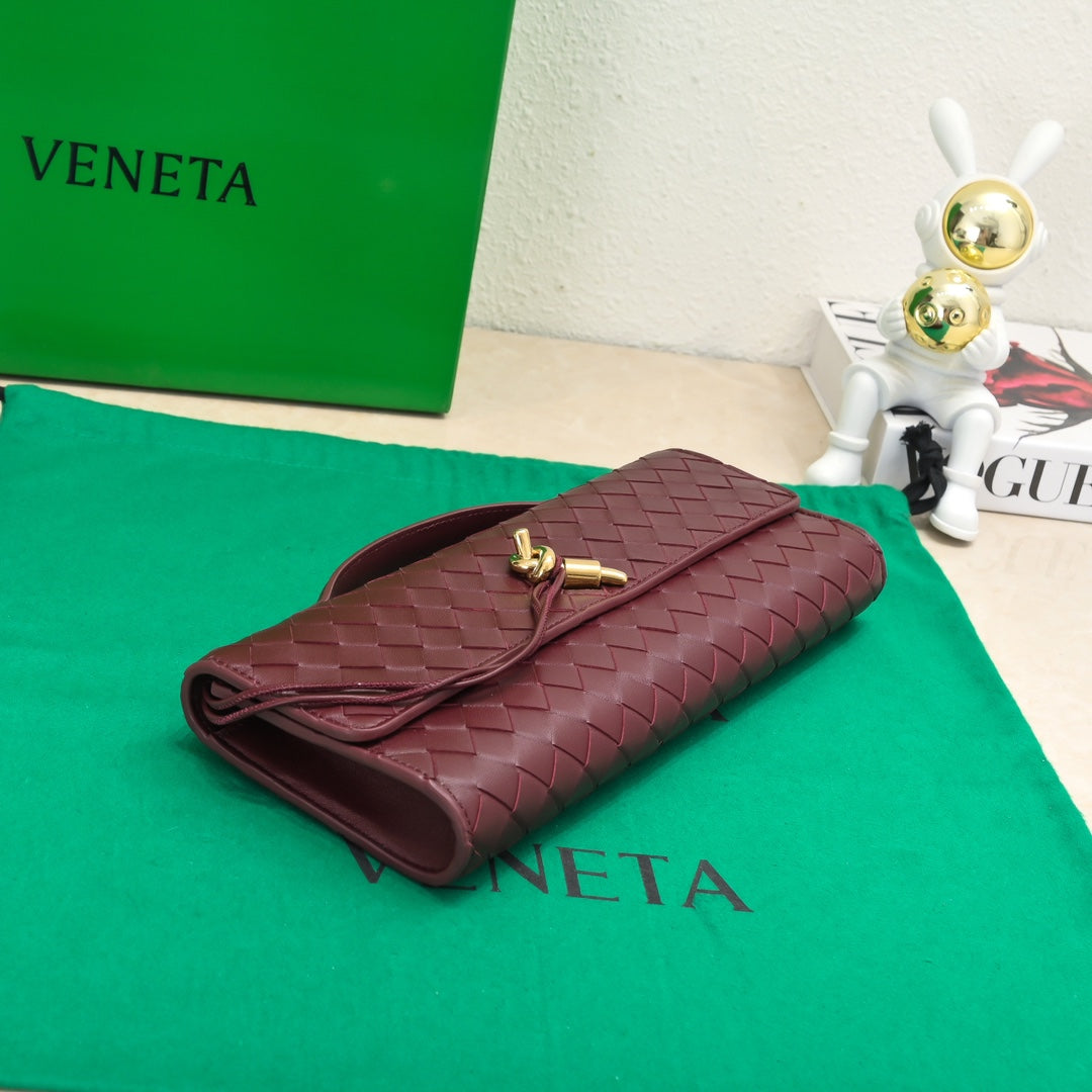 Bottega Veneta BV Long Clutch Andiamo With Handle 31cm Burgundy Calfskin Ghw