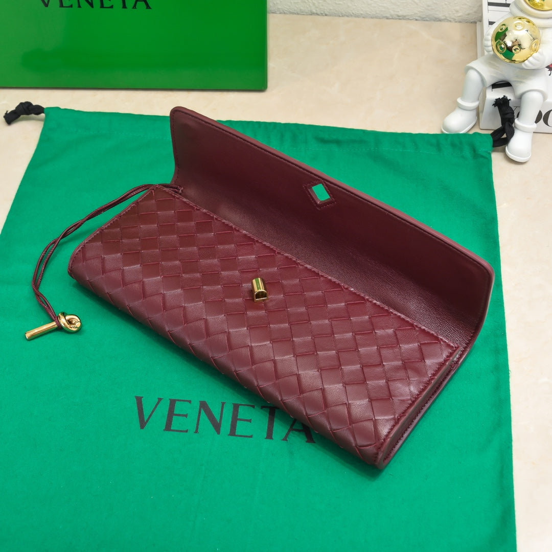 Bottega Veneta BV Long Clutch Andiamo With Handle 31cm Burgundy Calfskin Ghw