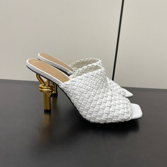 Bottega Veneta knot mule 95 white lambskin