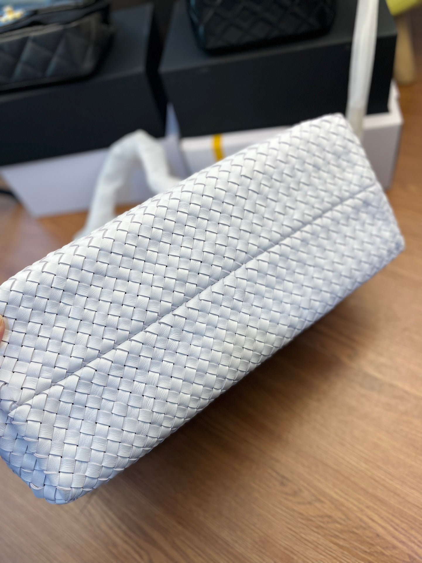 Bottega Veneta SMALL CABAT 33 IN WHITE LAMBSKIN