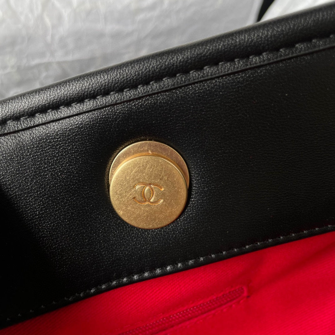 CHANEL shopping bag 34cm black calfskin gold hardware
