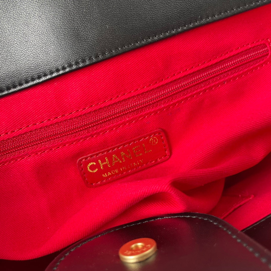 CHANEL shopping bag 34cm black calfskin gold hardware