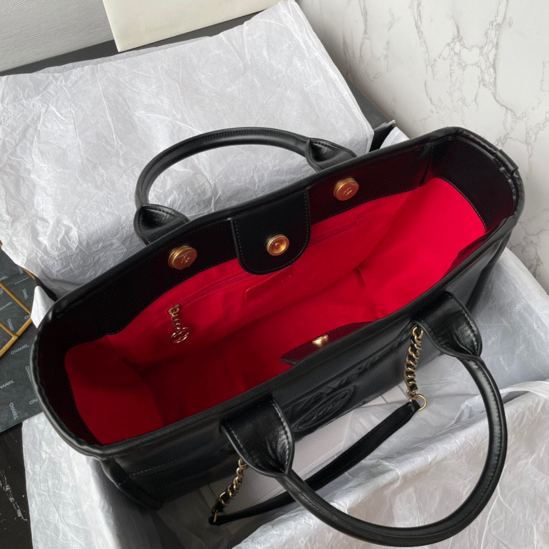 CHANEL shopping bag 34cm black calfskin gold hardware