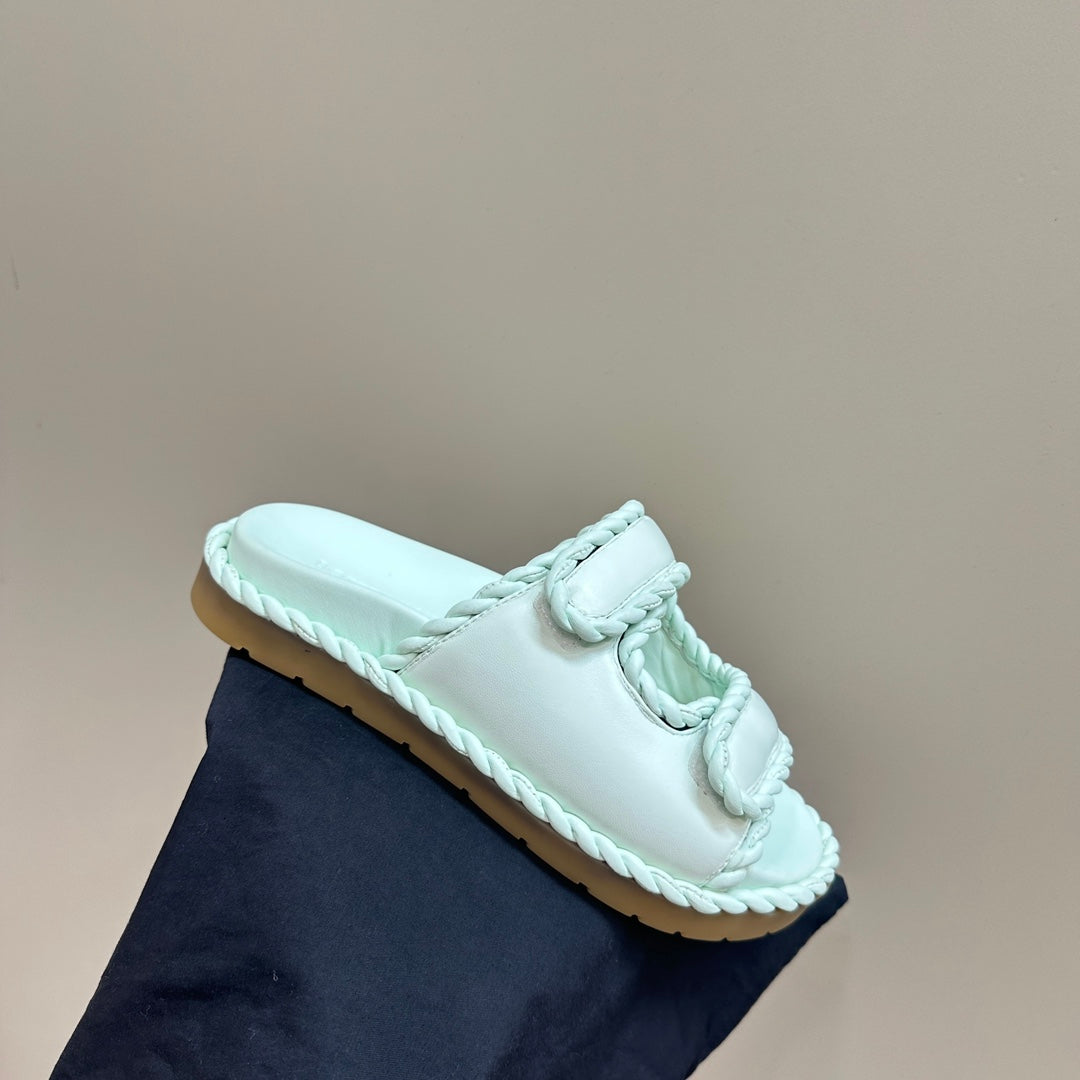 Bottega Veneta jack flat mule turquoise lambskin
