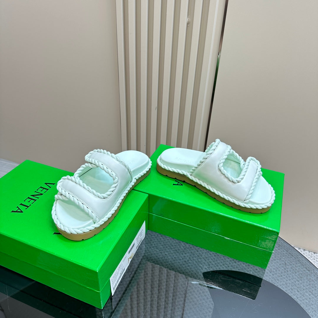 Bottega Veneta jack flat mule turquoise lambskin