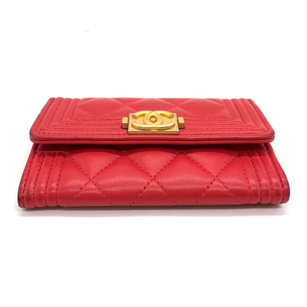 Chanel Boy Card Case Red Lambskin