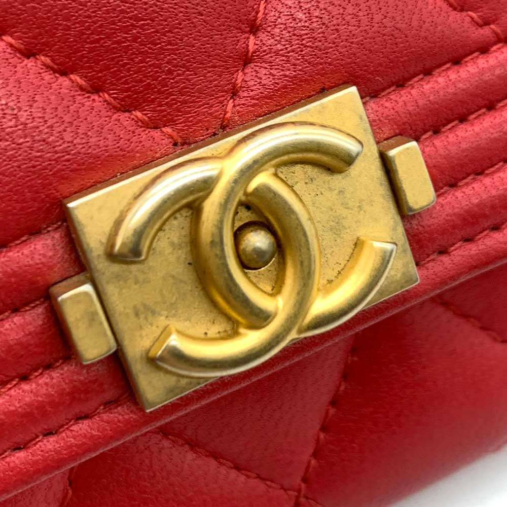 Chanel Boy Card Case Red Lambskin