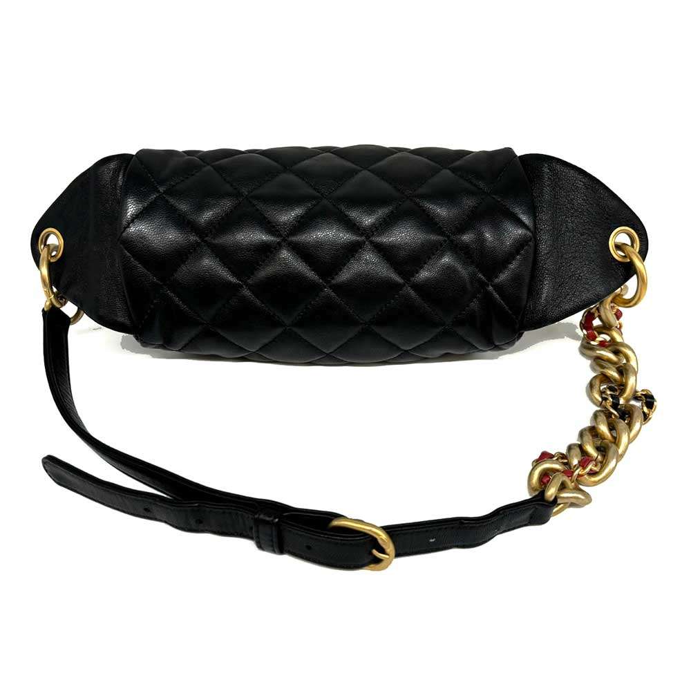 Chanel Matelasse Lambskin Waist Pouch Black Gold Hardware