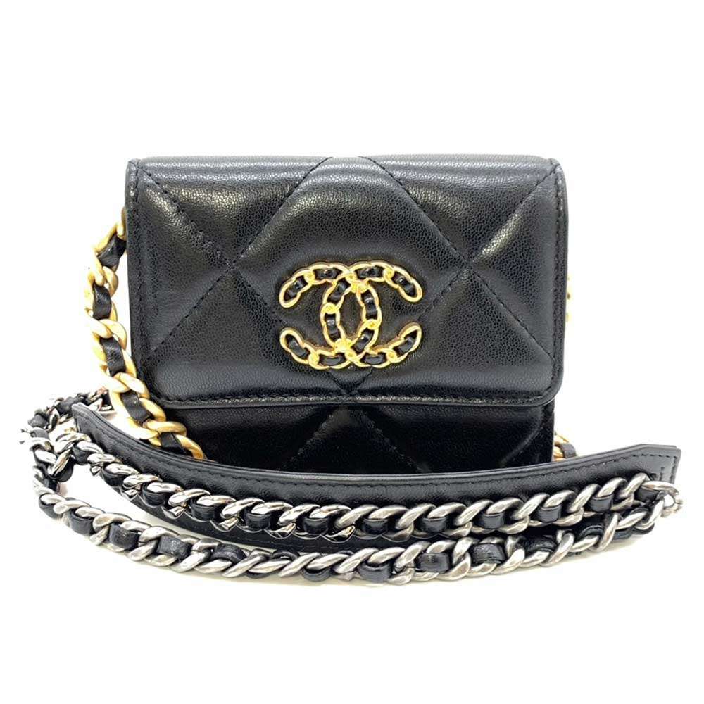 Chanel Lambskin Flap Coin Purse Card Case Black in Great Condition