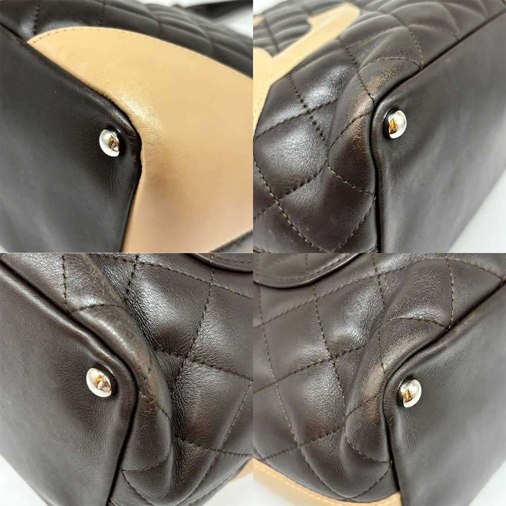 Chanel Cambon Line Leather Tote Bag Dark Brown Beige
