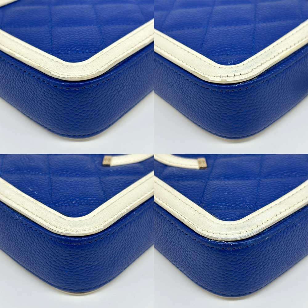 Chanel Caviar Skin Matelasse Filigree Shoulder Bag Blue