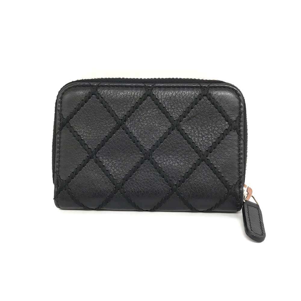Chanel Leather Coin Purse Wild Stitch Black