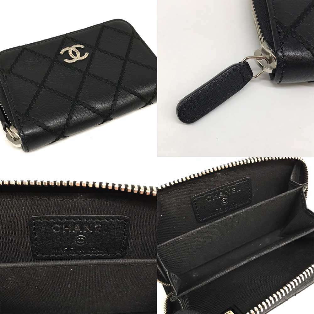 Chanel Leather Coin Purse Wild Stitch Black