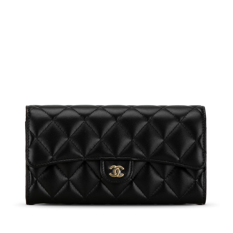 Chanel Classic Long Flap Wallet Black Lambskin AP0241