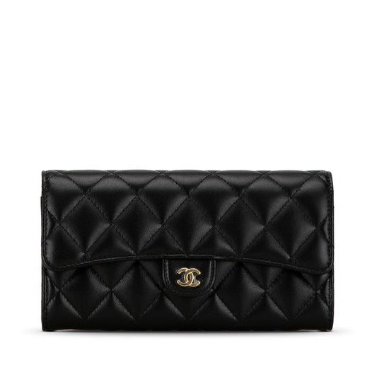 Chanel Classic Long Flap Wallet Black Lambskin AP0241