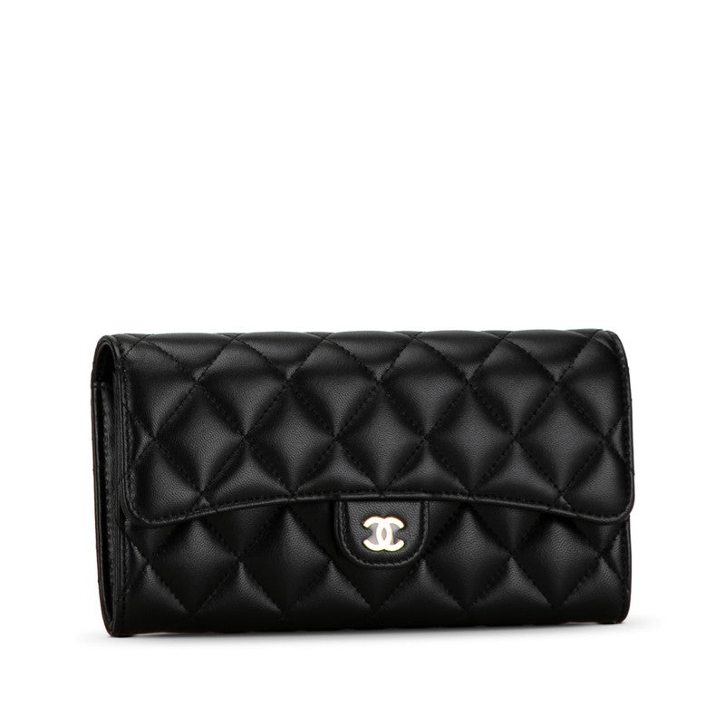 Chanel Classic Long Flap Wallet Black Lambskin AP0241