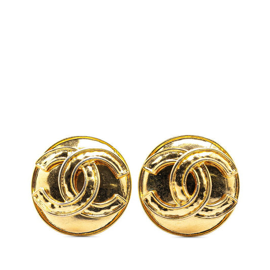 Chanel Vintage Coco Mark Round Earrings Gold