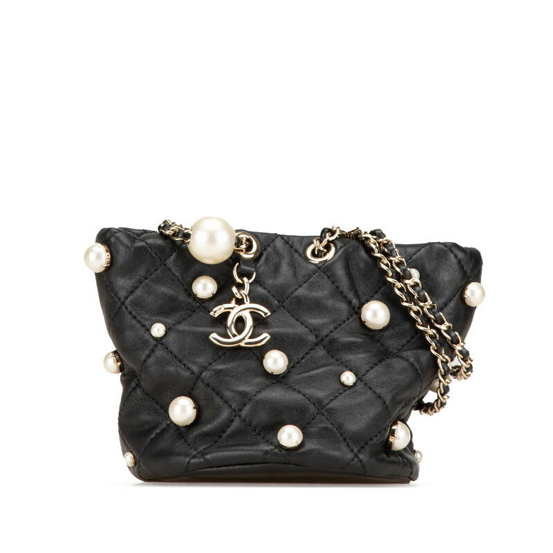Chanel Pearl Mini Shoulder Bag Black Lambskin
