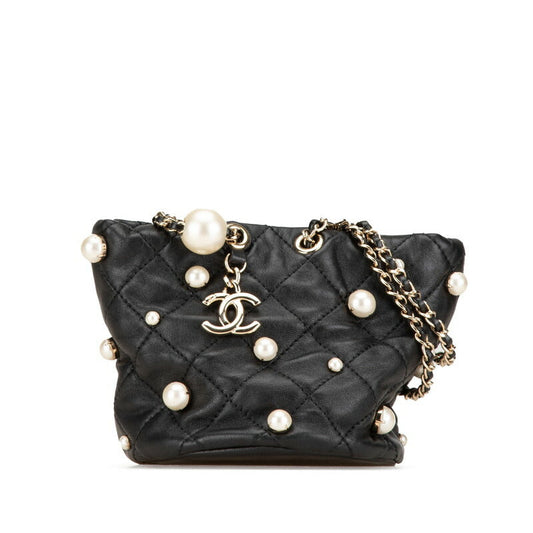 Chanel Pearl Mini Shoulder Bag Black Lambskin