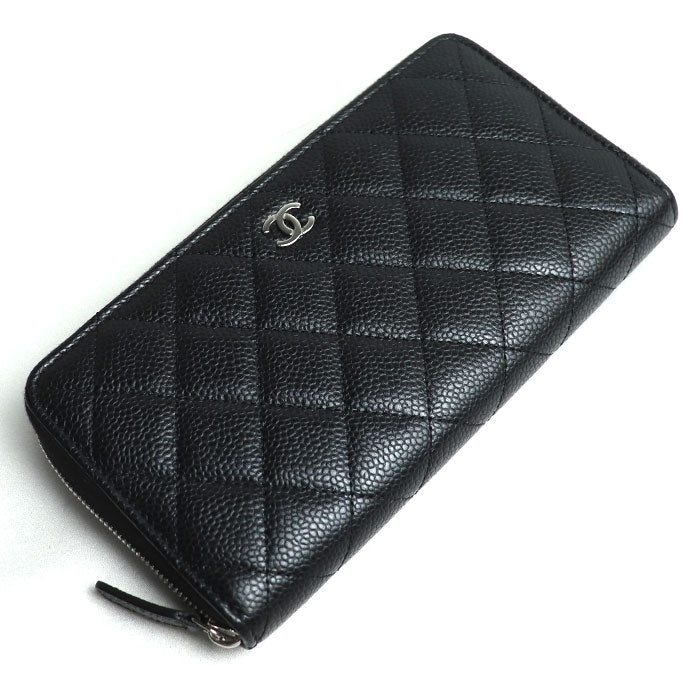 Chanel Caviar Skin Round Zip Wallet Black