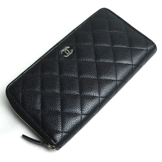 Chanel Caviar Skin Round Zip Wallet Black