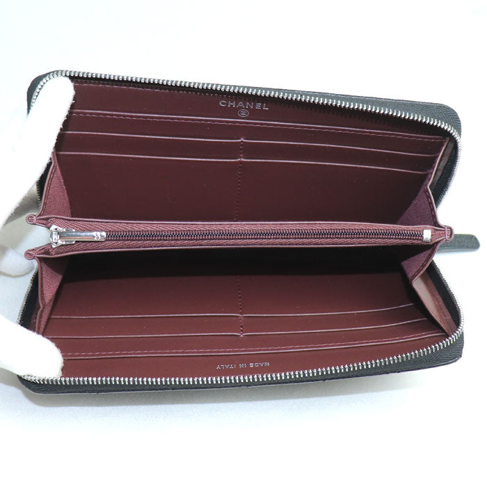 Chanel Caviar Skin Round Zip Wallet Black