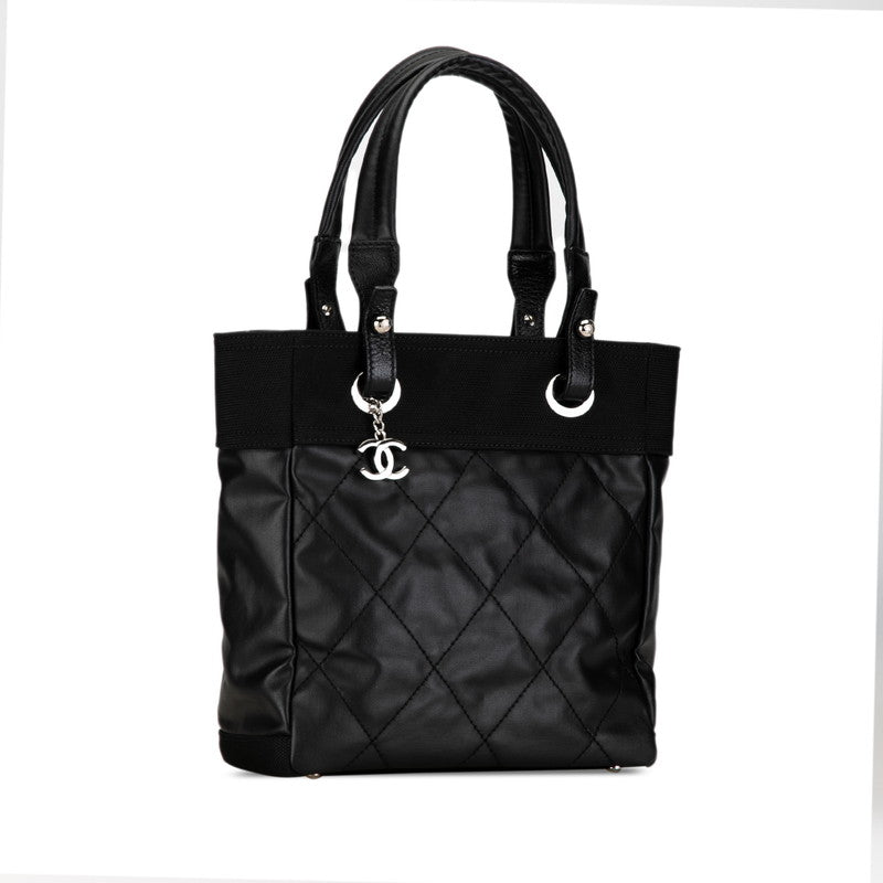Chanel Coco Mark Paris Biarritz Tote PM PVC Leather Black Silver