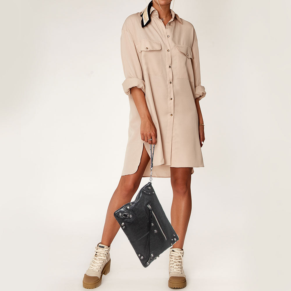 BALENCIAGA Black Leather Le Cagole Wristlet Pouch