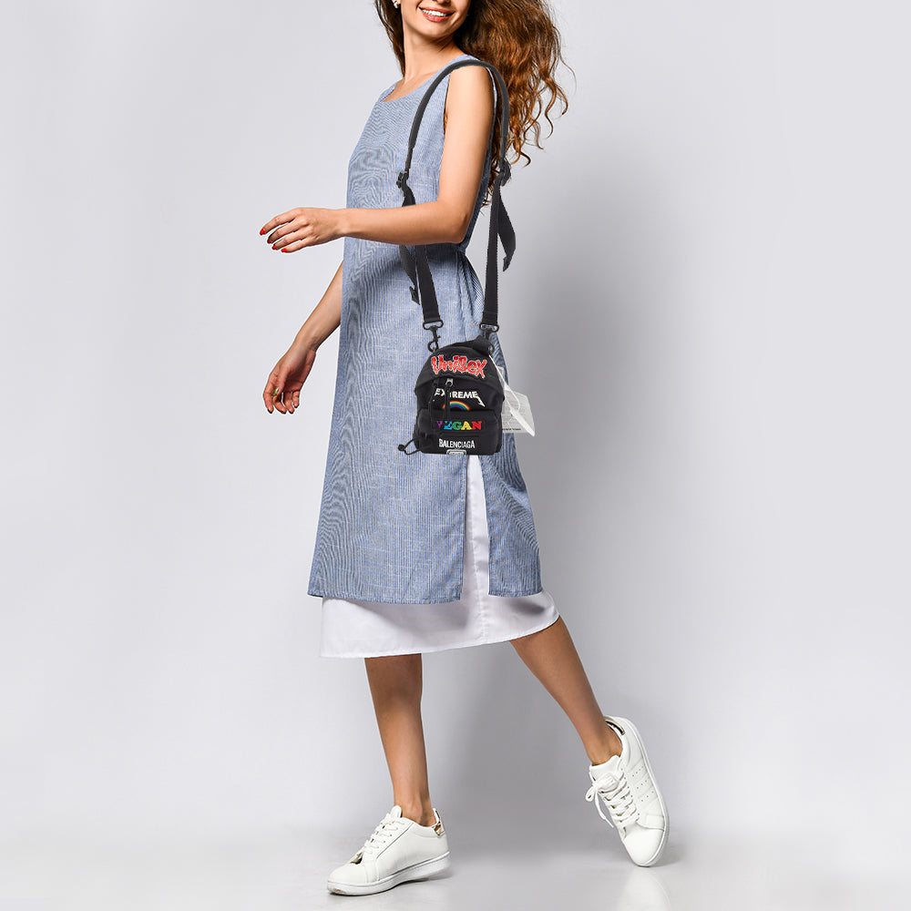 BALENCIAGA Black Nylon Mini Gamer Patch Backpack Crossbody Bag